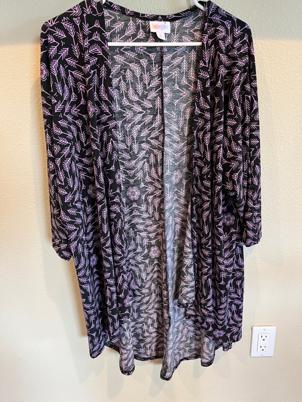 Luluroe Black & Lavender Printed Open Front Kimono